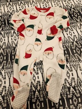 Carter's White Fleece Santa Print Footie with Red & Green Accents, Size 24M